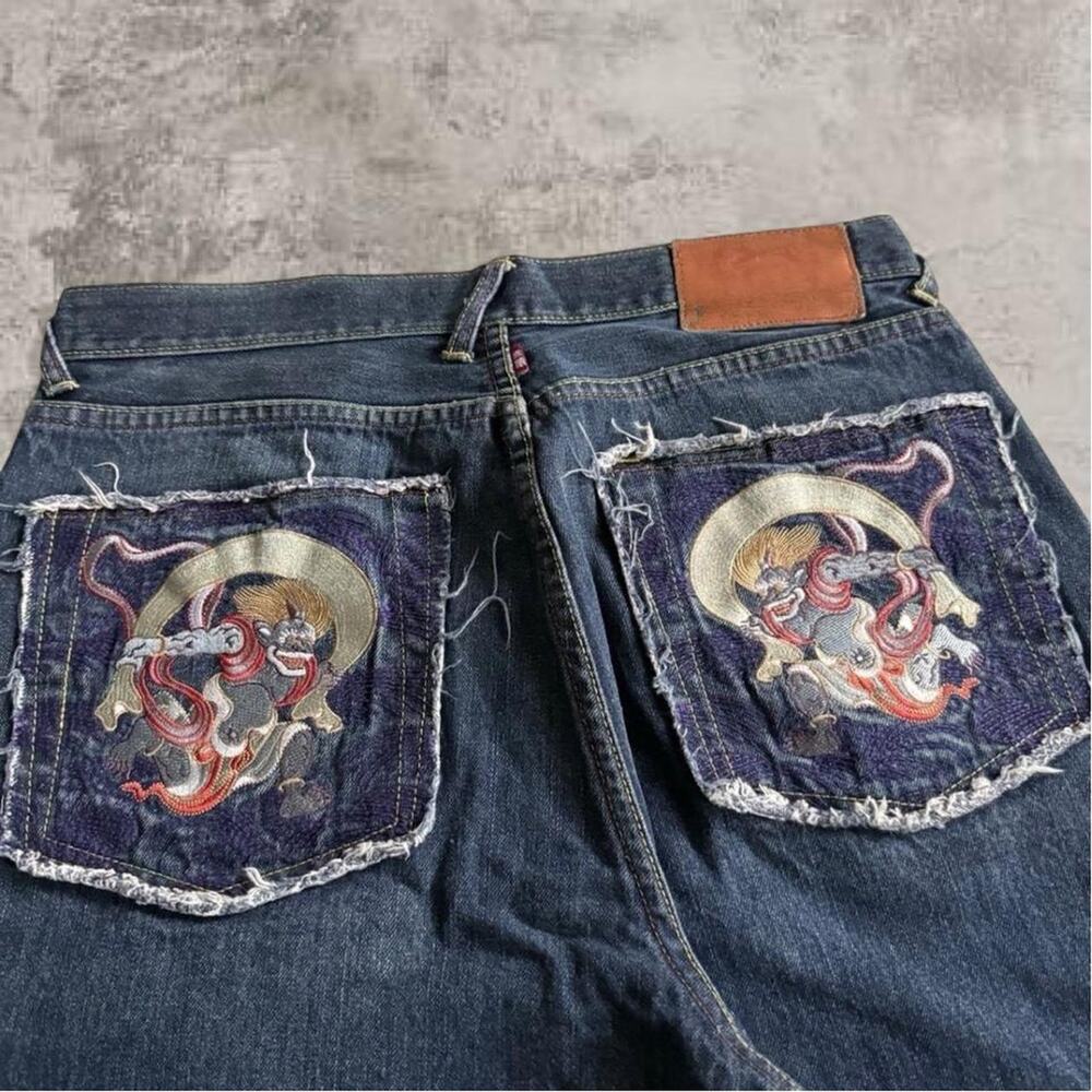 Japanese selvedge style denim jorts USA 34 light wash evisu raw denim button fly